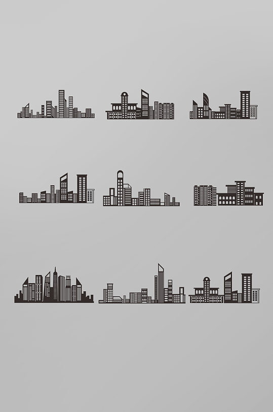 城镇剪影手绘风格城市元素免扣png素材-众图网