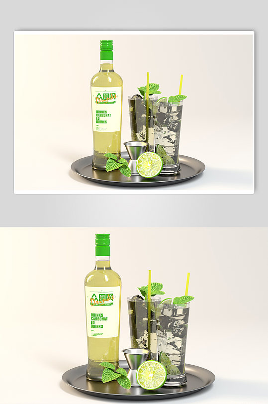 c4d白酒饮料透明玻璃瓶立体样机-众图网