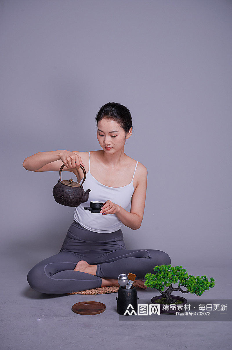 瑜伽放松茶文化品茶绿茶茶道摄影图素材