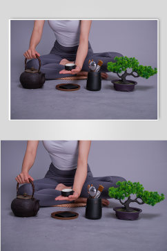 瑜伽放松茶文化品茶绿茶茶道摄影图