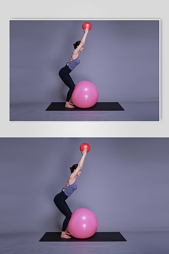 瑜伽人物动作瑜伽球健身精修摄影图