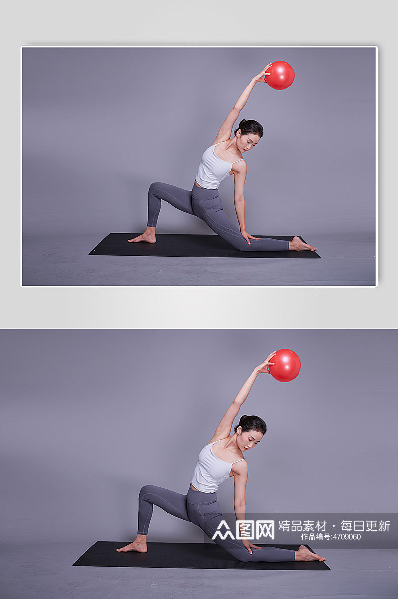 瑜伽人物动作瑜伽球健身精修摄影图素材