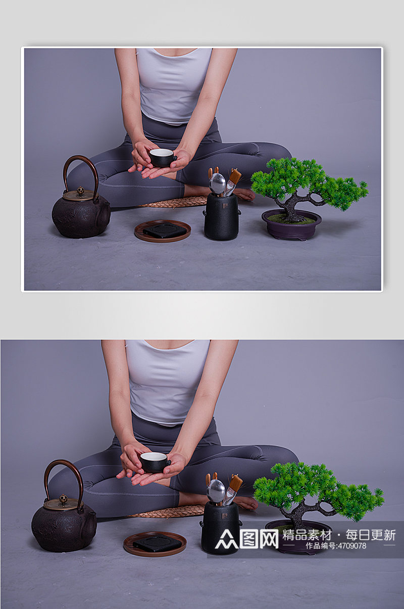 瑜伽放松茶文化品茶绿茶茶道精修摄影图素材