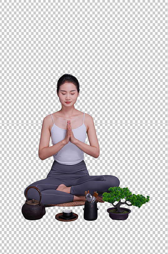 女性瘦身瑜伽美女泡茶人物免抠PNG摄影图