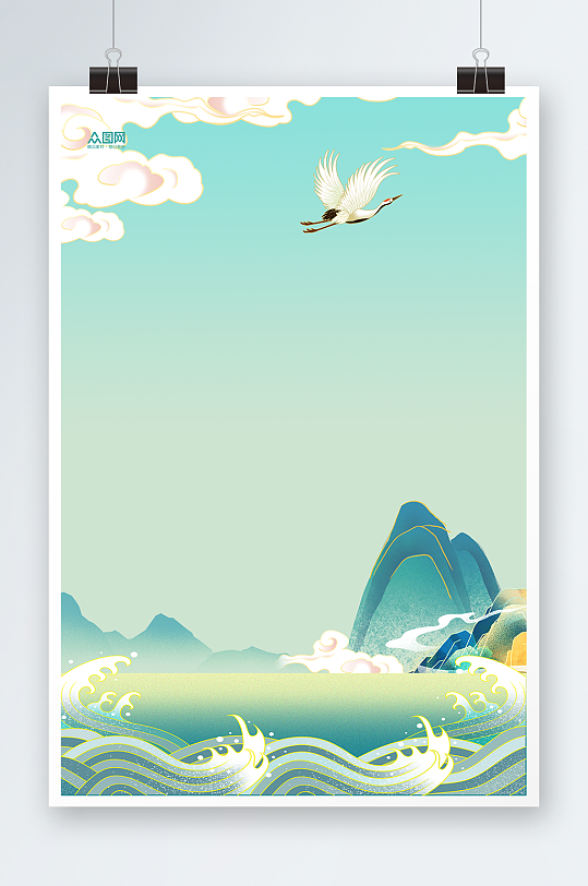 国潮风手绘背景图插画风背景-众图网