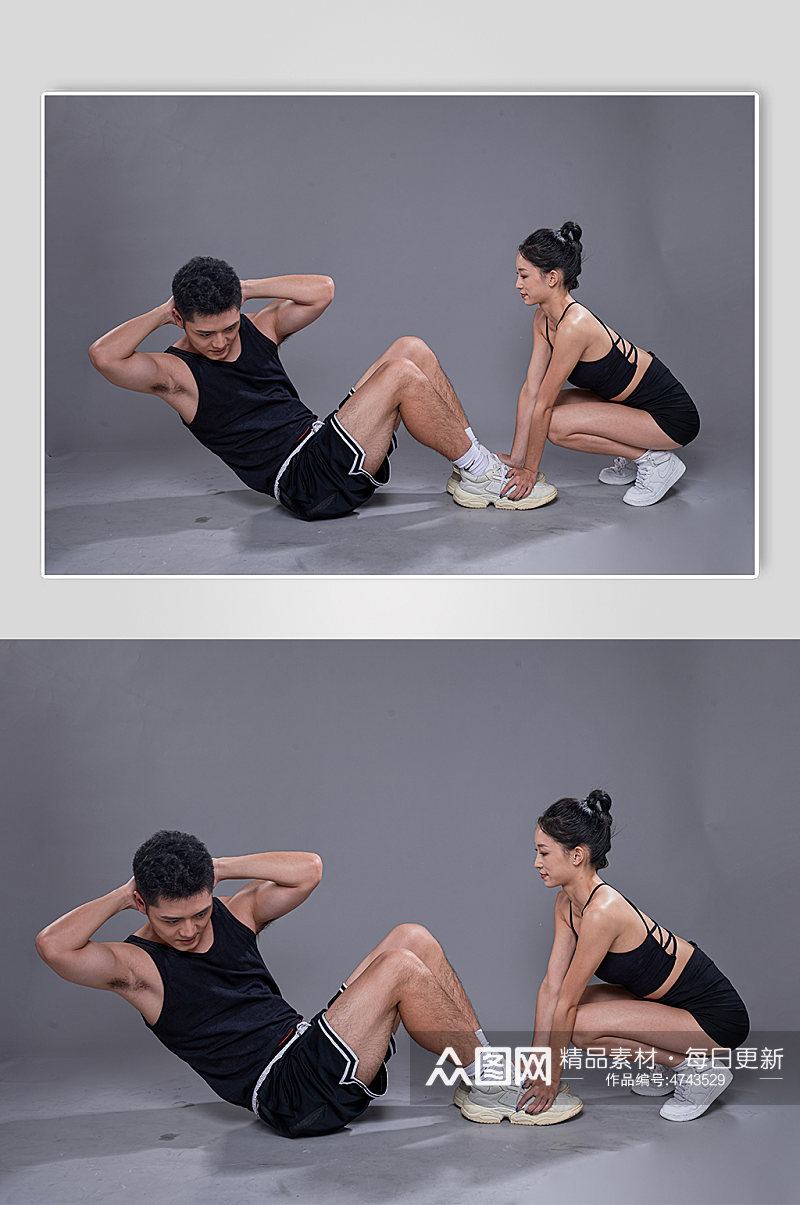 健身房男女双人健身运动精修摄影图照片素材