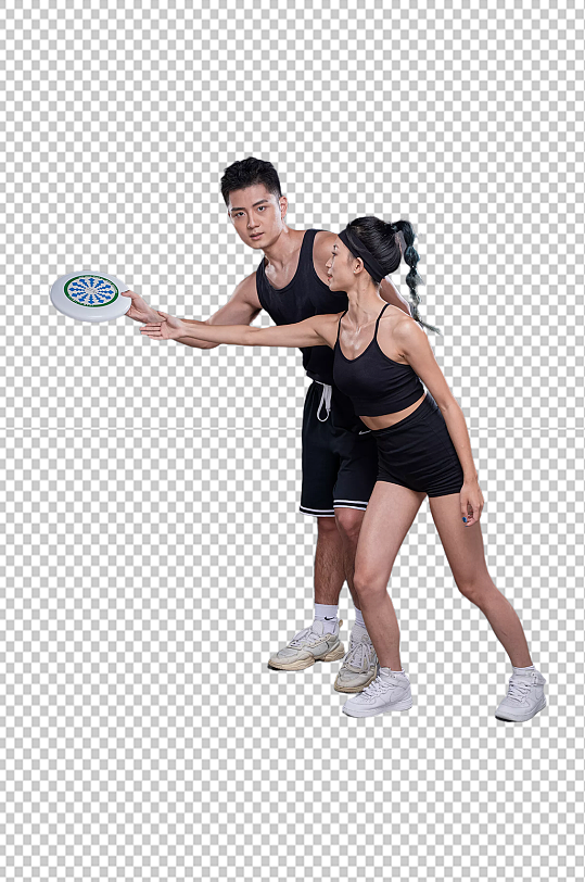 男女双人健身教练飞盘运动摄影图免扣png