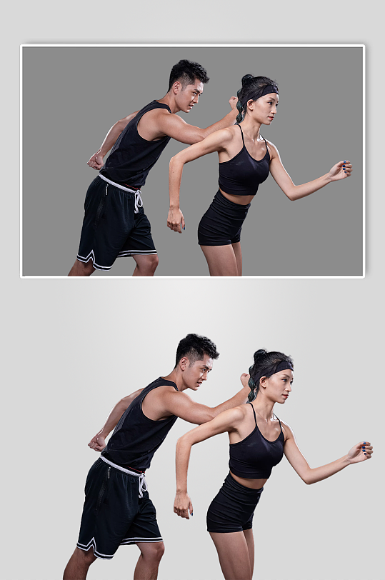男女双人运动健身教练跑步摄影图免扣png