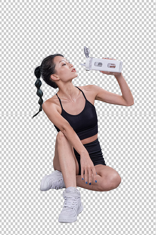 健身女生喝水休息摄影图照片免扣png-众图网