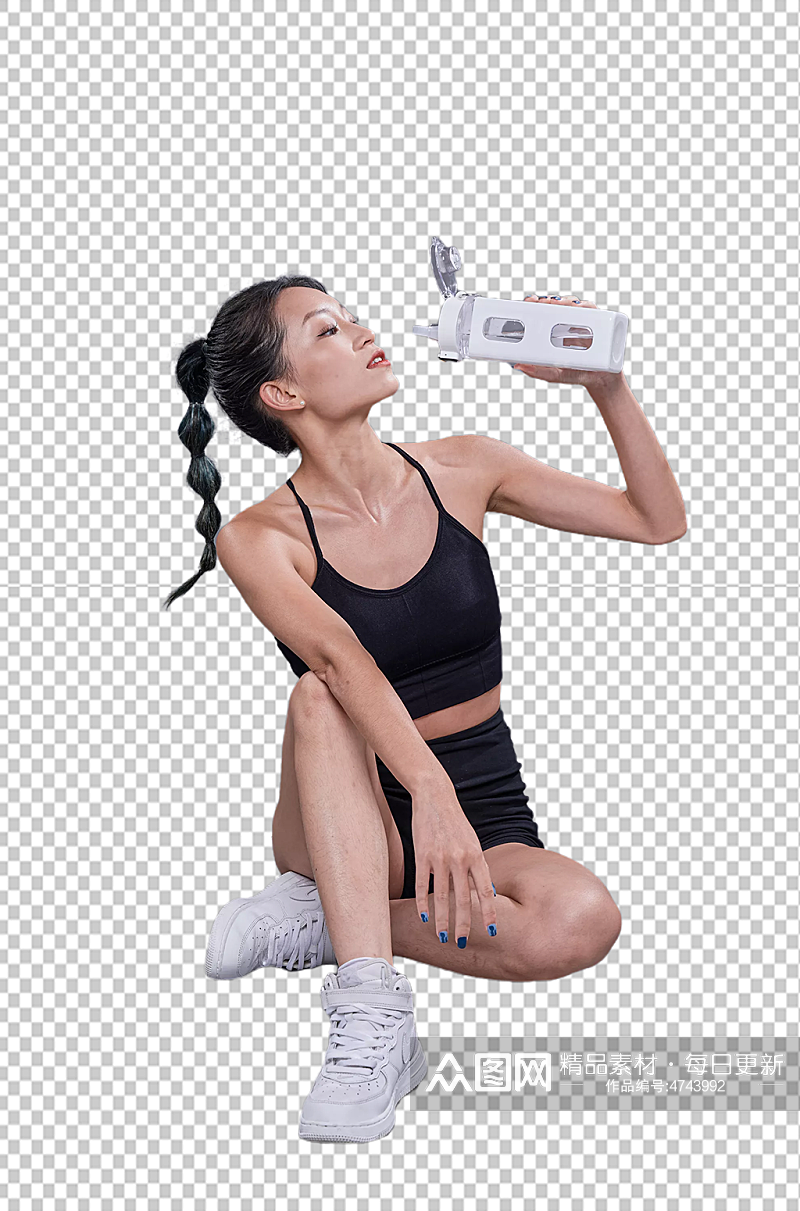 健身女生喝水休息摄影图照片免扣png素材