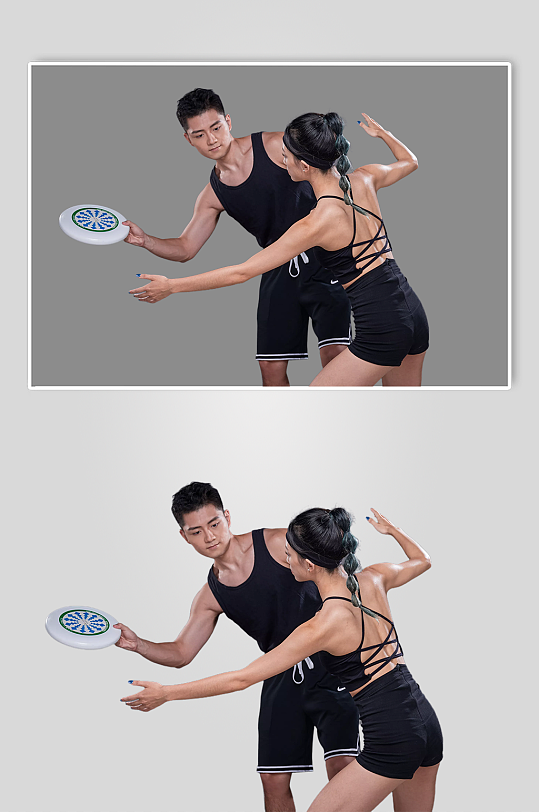 男女双人健身教练飞盘运动摄影图免扣png-众图网