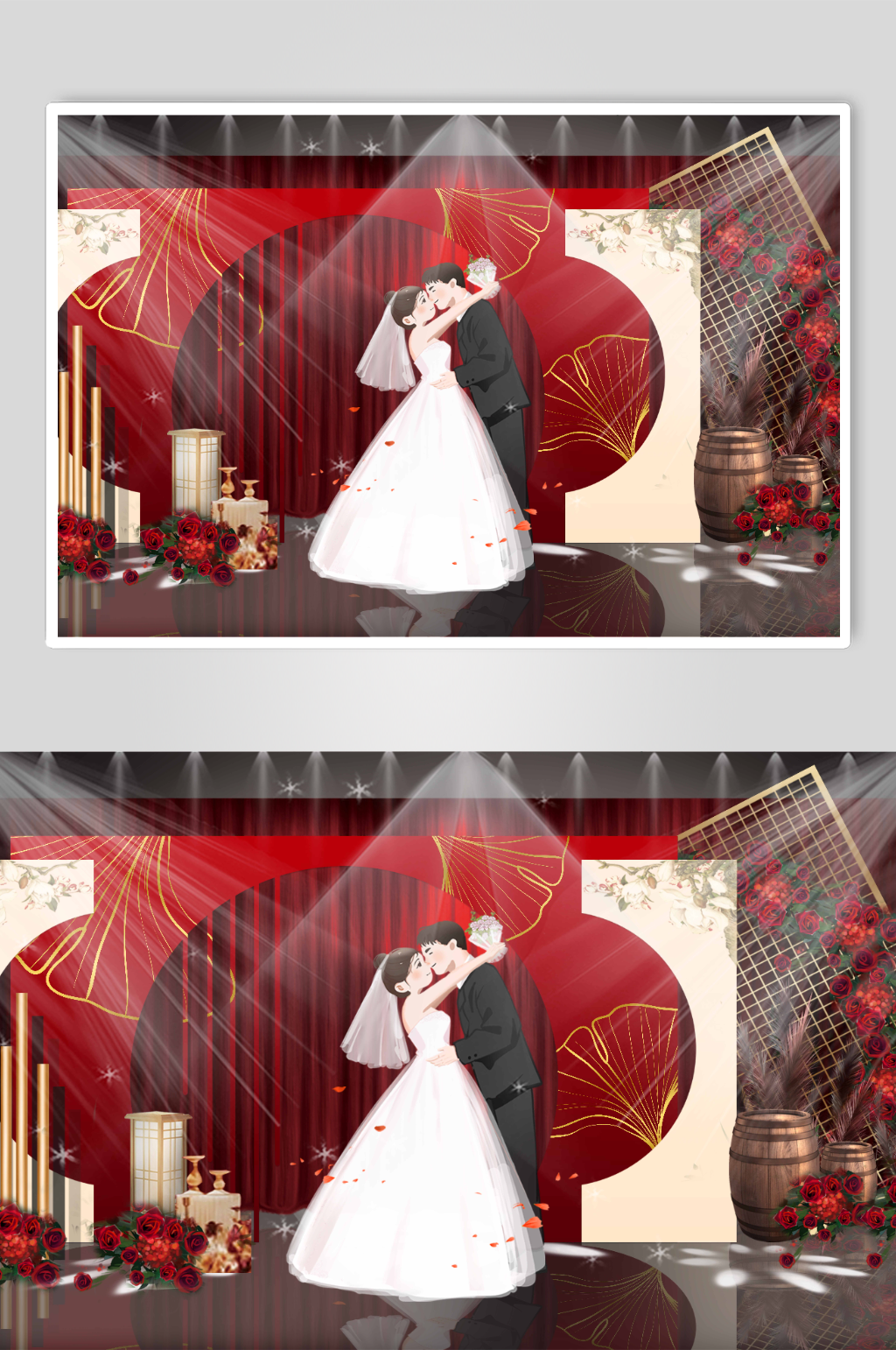 中式浪漫婚礼迎宾区美陈婚礼布置效果图素材
