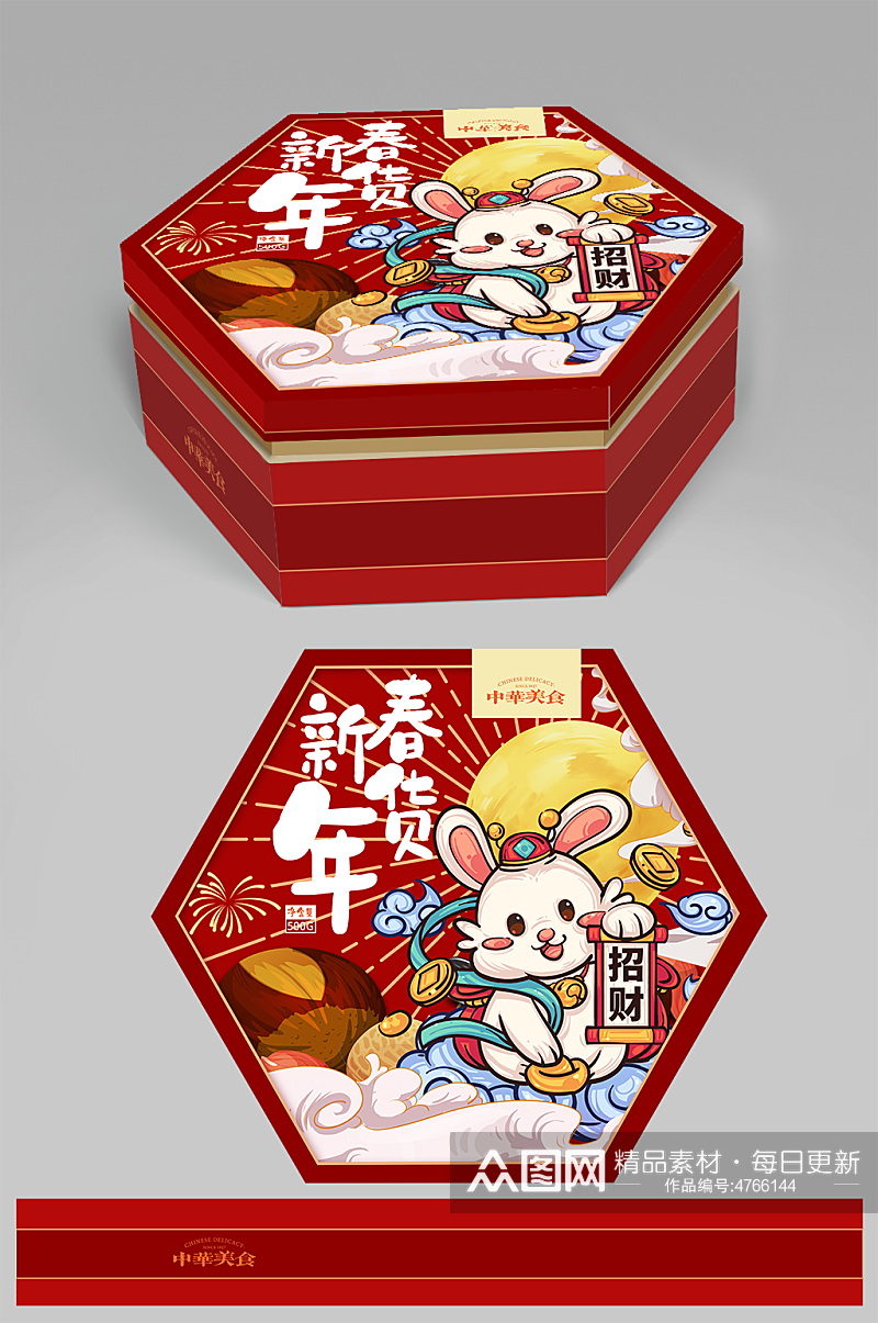 2023新年礼盒兔年年货包装设计零食盒子素材