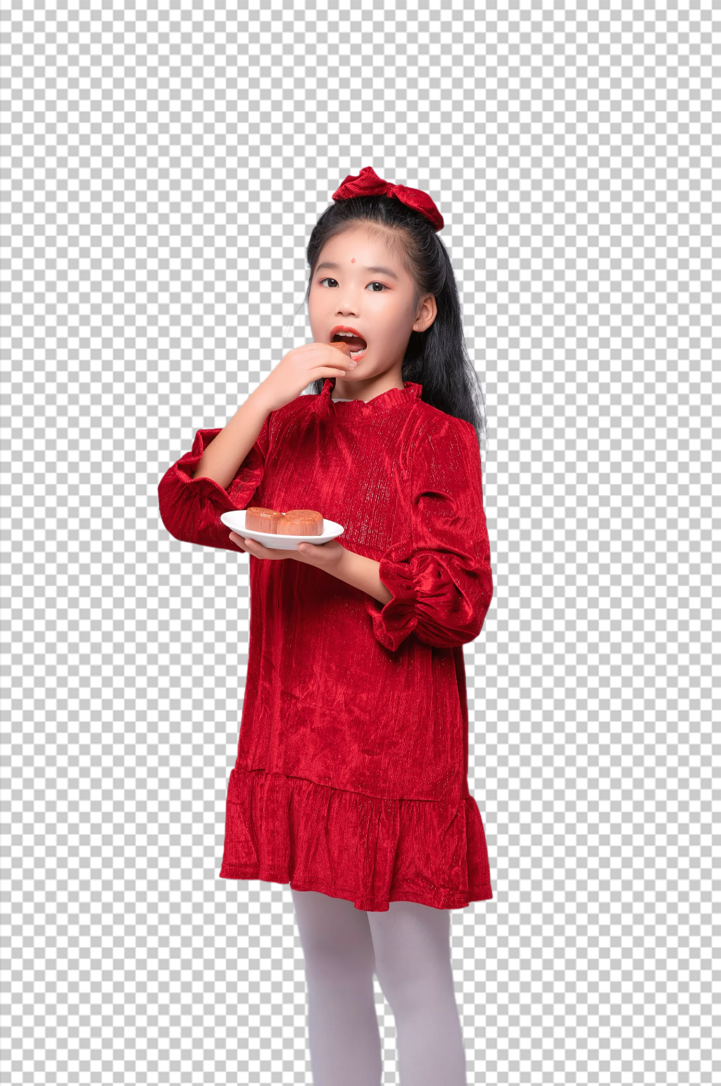 2023春节吃月饼女孩摄影图免扣png素材