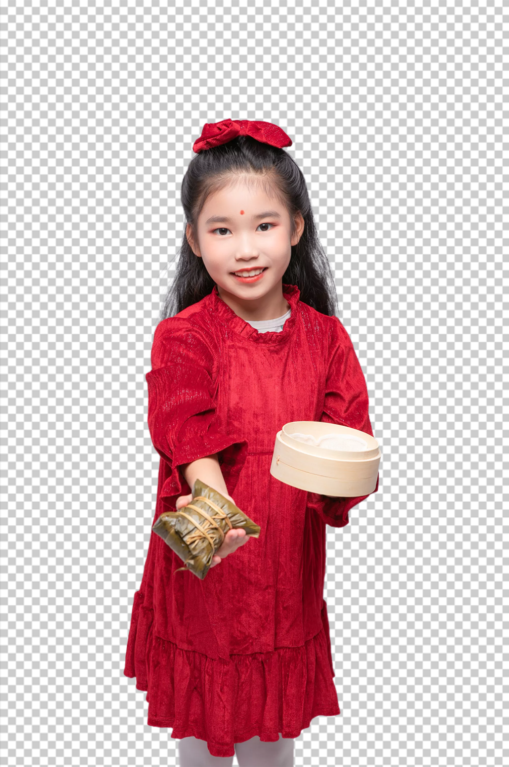 2023春节吃粽子女孩摄影图免扣png素材