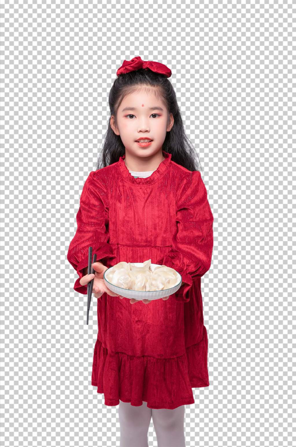 2023春节吃饺子女孩摄影图免扣png素材