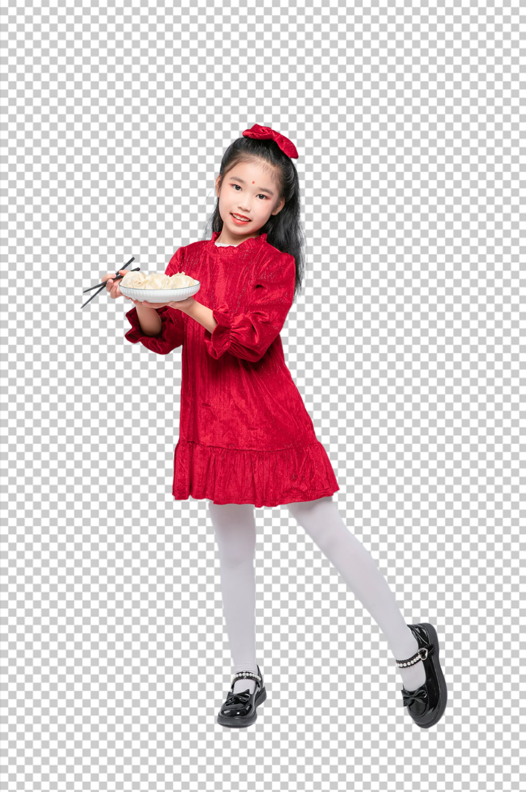 2023春节吃饺子女孩摄影图免扣png素材