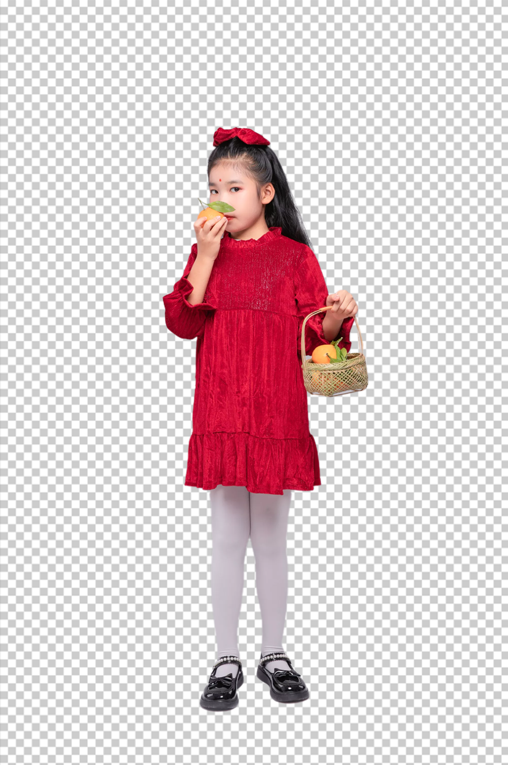 2023春节吃橘子女孩摄影图免扣png素材