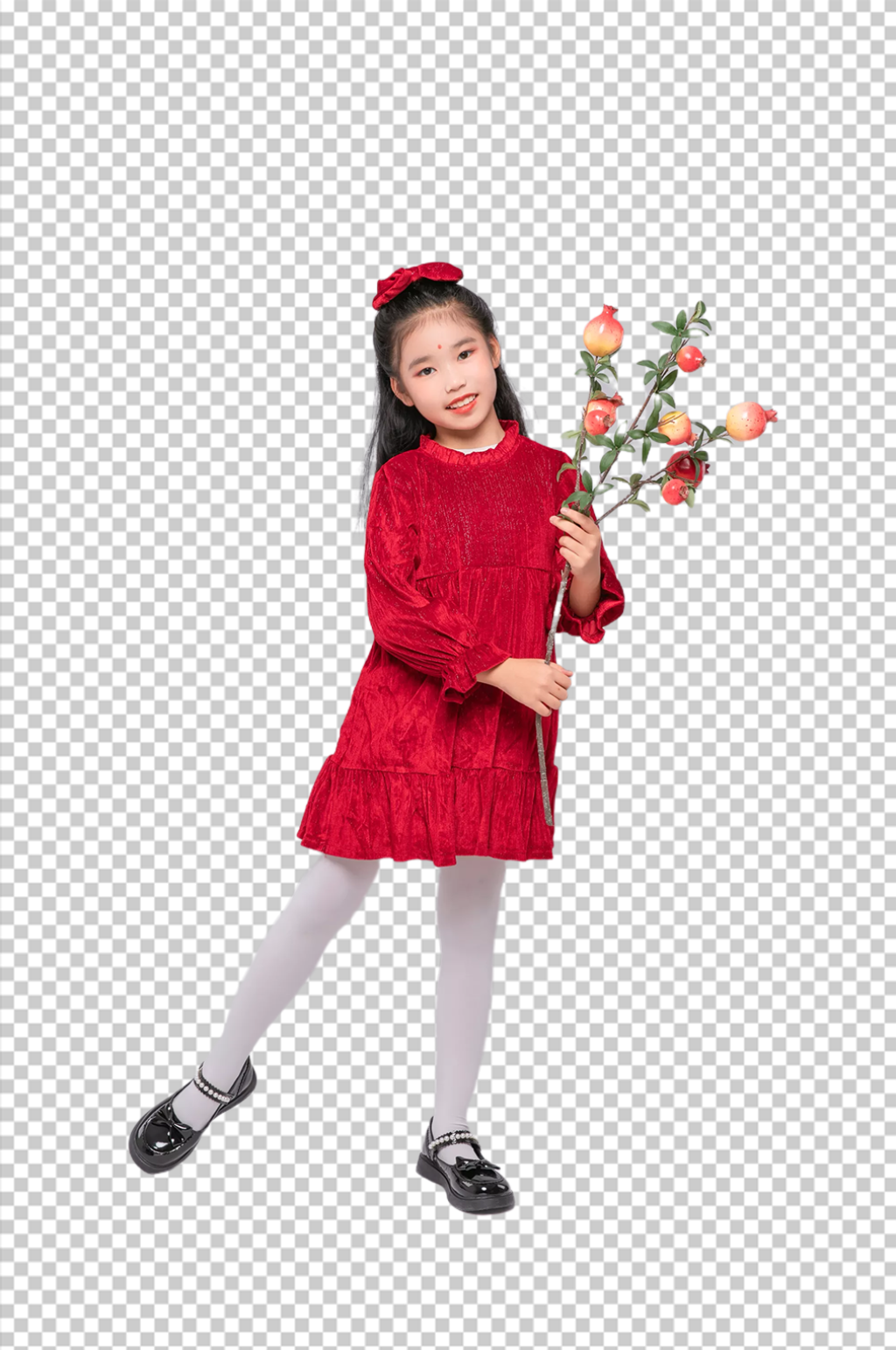 2023春节吃苹果女孩摄影图免扣png素材