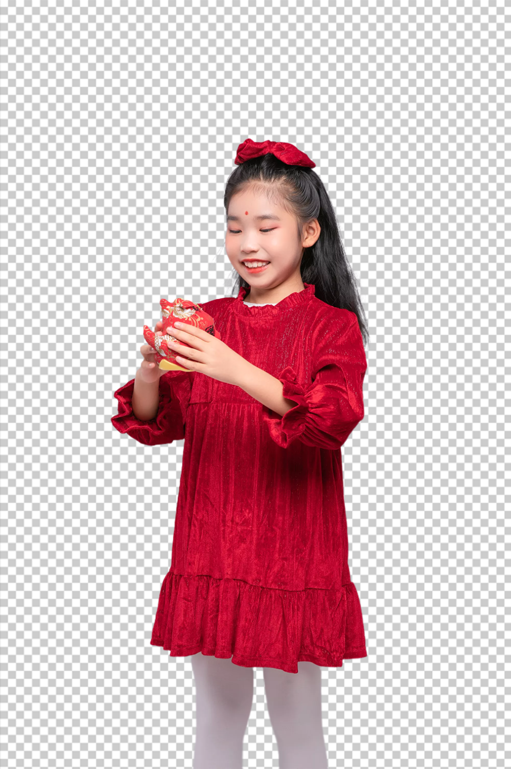 2023新年春节灯笼女孩摄影图免扣png素材