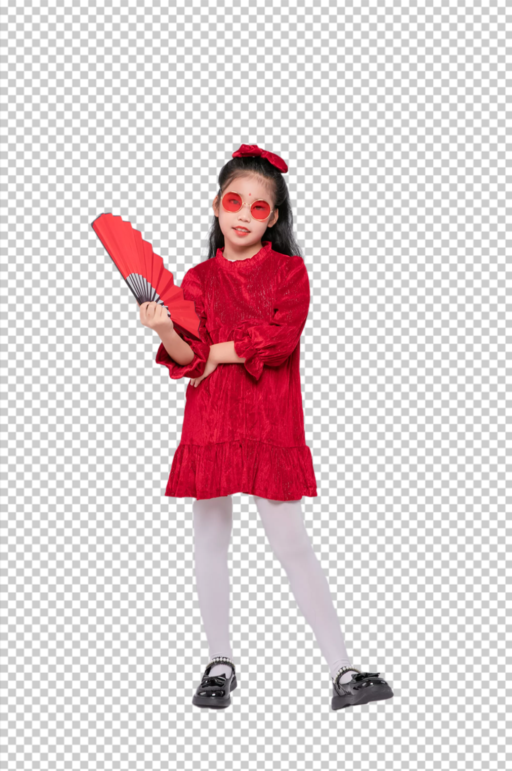 2023新年春节扇子女孩摄影图免扣png素材