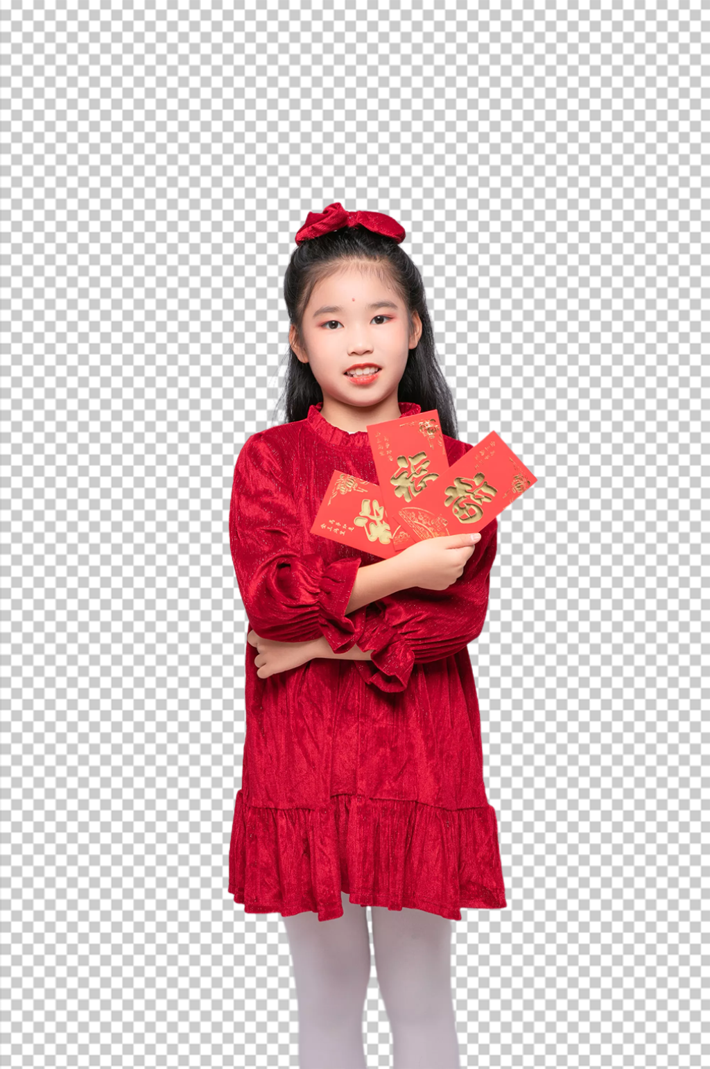 2023春节发红包女孩摄影图免扣png素材