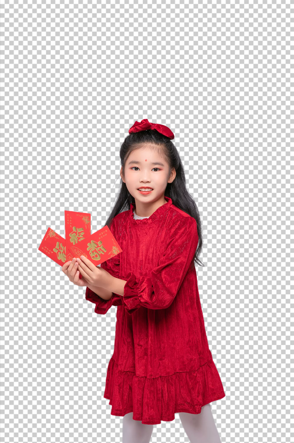 2023春节发红包女孩摄影图免扣png素材