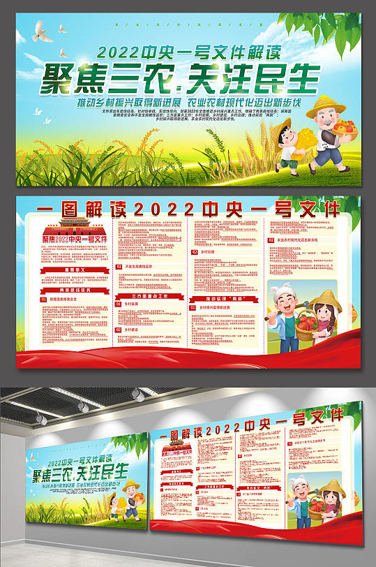 聚焦中央一号文件展板海报党建宣传聚焦三农