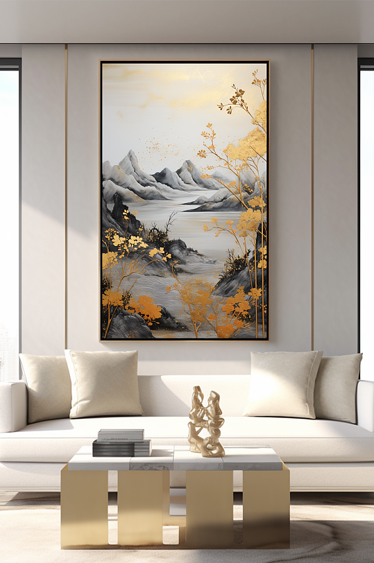 新中式意境典雅轻奢金箔装饰画客厅装饰画-众图网