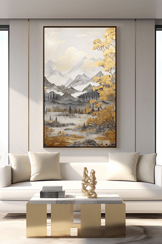 新中式意境典雅轻奢金箔装饰画客厅装饰画