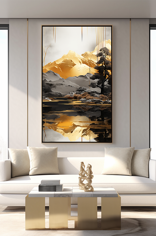 新中式意境典雅轻奢金箔装饰画客厅装饰画-众图网