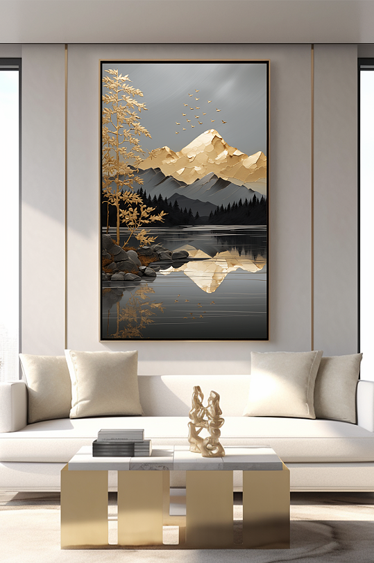 新中式意境典雅轻奢金箔装饰画客厅装饰画-众图网