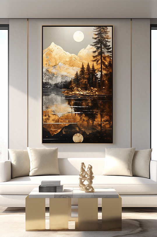 新中式意境典雅轻奢金箔装饰画客厅装饰画-众图网