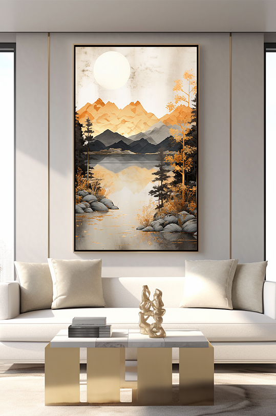 新中式意境典雅轻奢金箔装饰画客厅装饰画-众图网