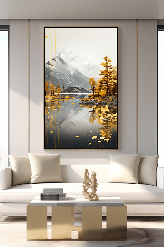 新中式意境典雅轻奢金箔装饰画客厅装饰画-众图网