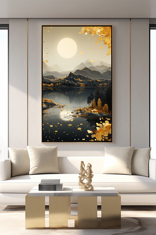 新中式意境典雅轻奢金箔装饰画客厅装饰画-众图网