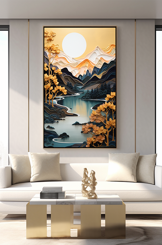 新中式意境典雅轻奢金箔装饰画客厅装饰画