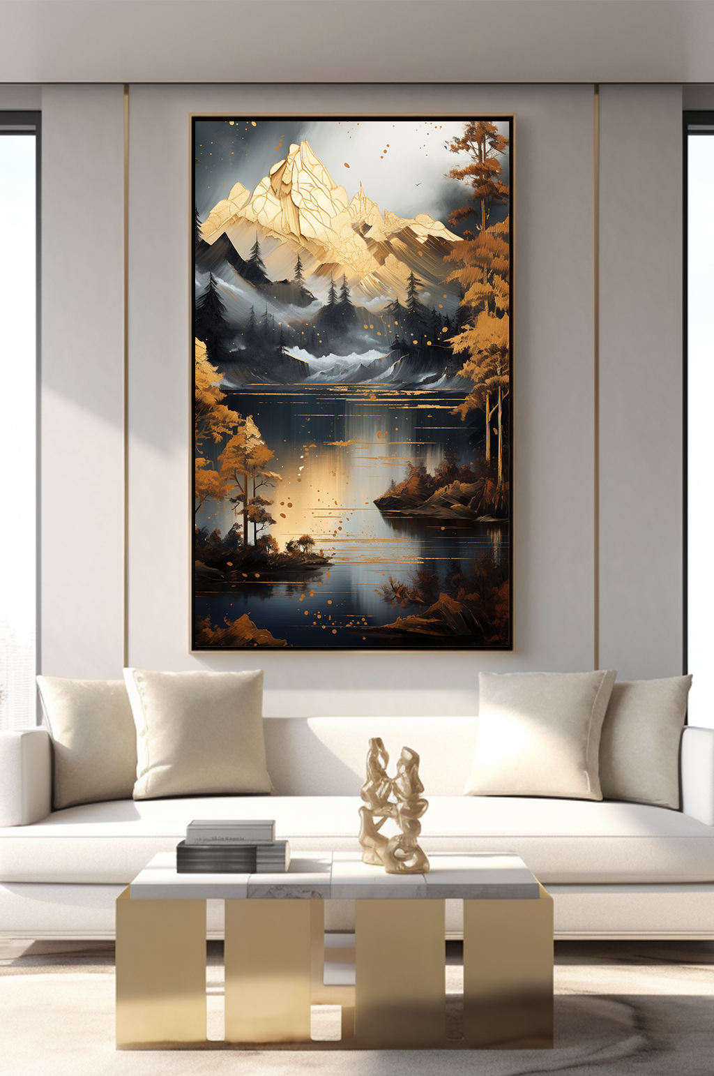 新中式意境典雅轻奢金箔装饰画客厅装饰画素材