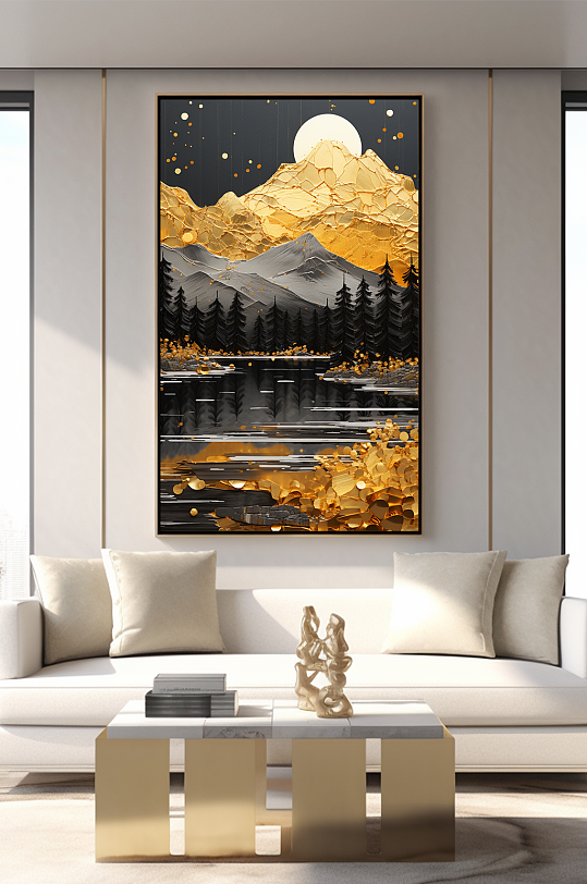 新中式意境典雅轻奢金箔装饰画客厅装饰画-众图网