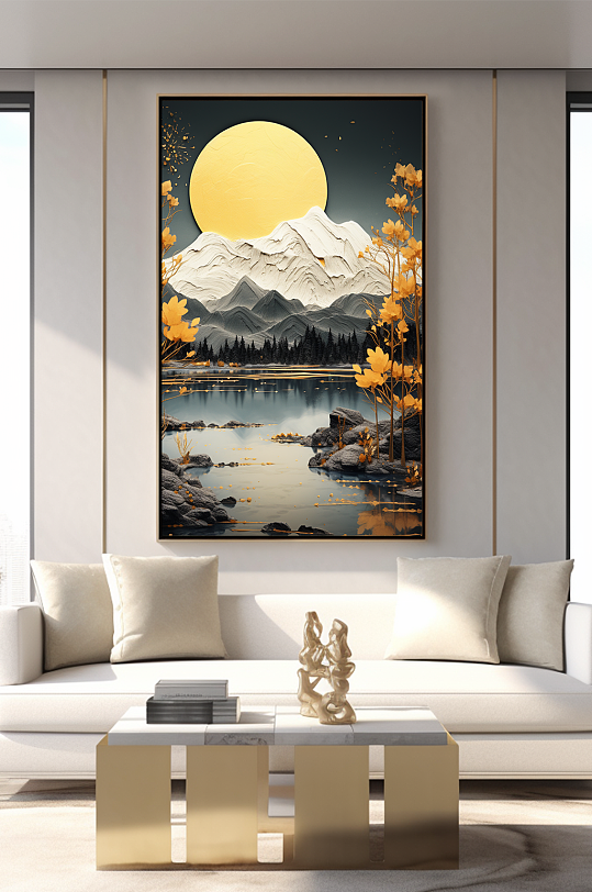 新中式意境典雅轻奢金箔装饰画客厅装饰画-众图网