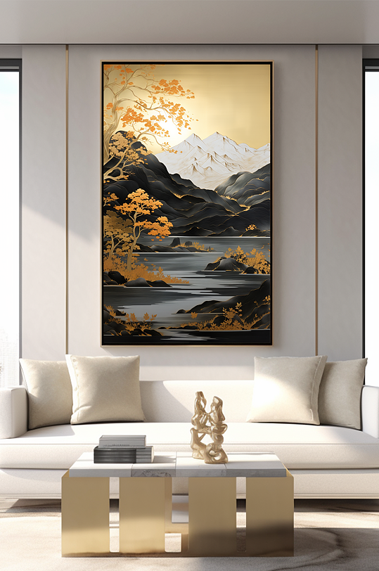 新中式意境典雅轻奢金箔装饰画客厅装饰画