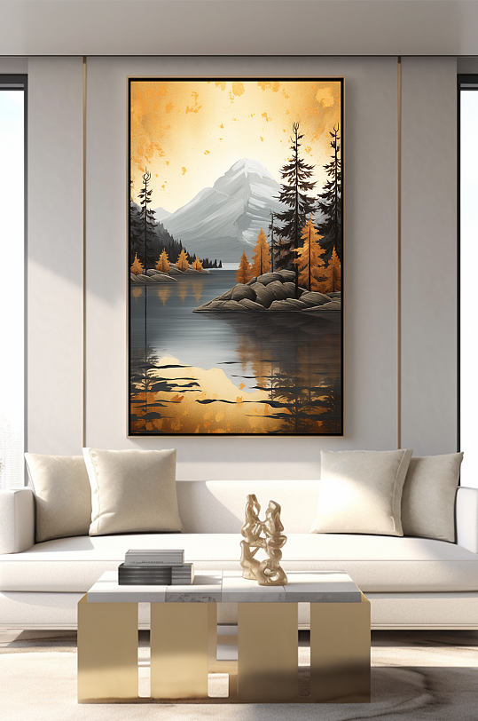 新中式意境典雅轻奢金箔装饰画客厅装饰画-众图网