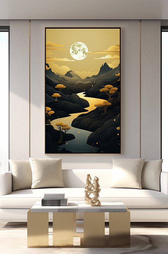 新中式意境典雅轻奢金箔装饰画客厅装饰画-众图网