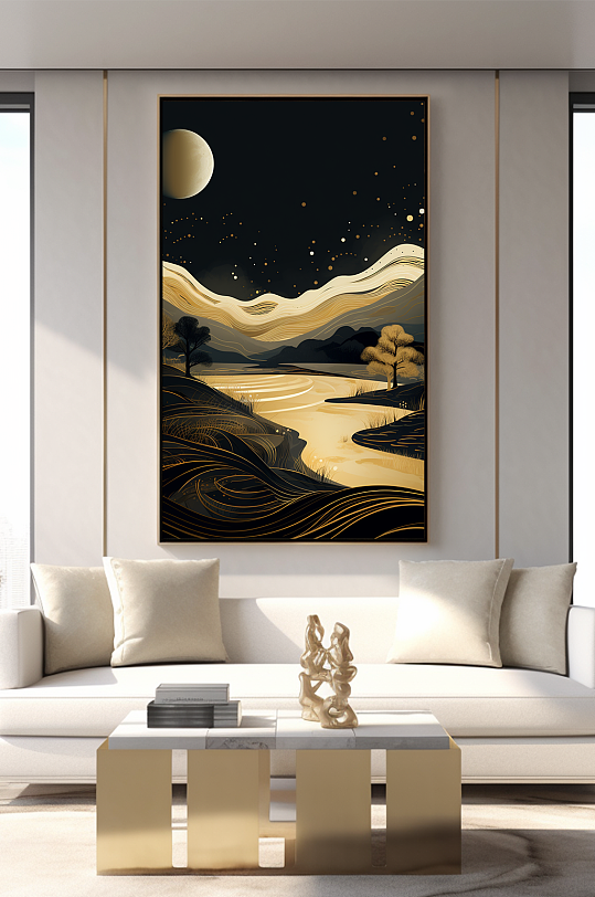 新中式意境典雅轻奢金箔装饰画客厅装饰画-众图网