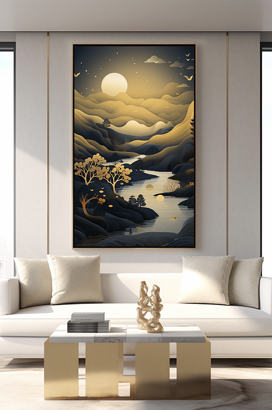 新中式意境典雅轻奢金箔装饰画客厅装饰画-众图网