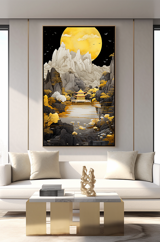 新中式意境典雅轻奢金箔装饰画客厅装饰画-众图网