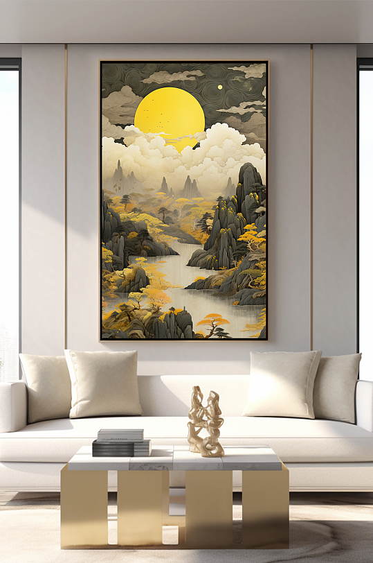 新中式意境典雅轻奢金箔装饰画客厅装饰画