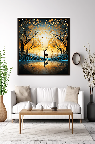 新中式意境典雅轻奢金箔装饰画客厅装饰画