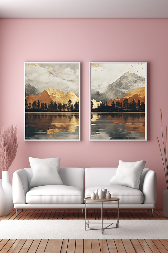 新中式意境典雅轻奢金箔装饰画客厅装饰画