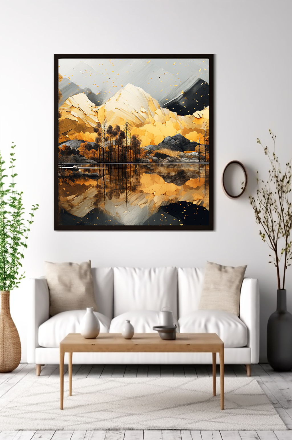 新中式意境典雅轻奢金箔装饰画客厅装饰画素材